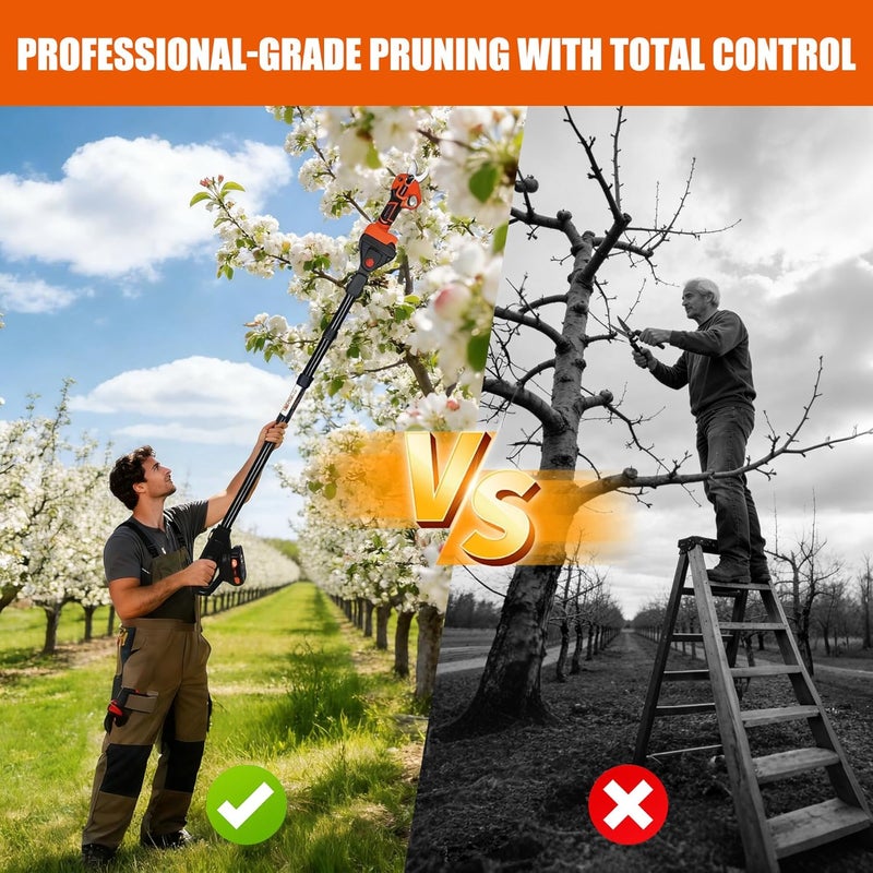 LLNDEI 2-in-1 Electric Pruning Shears with 13Ft Reach Extension Pole, 1.6“ Cutting Diameter, Electric Tree Pruner, 1000w Brushless Motor, Cordless Power Pruner for Tree Trimming. - Image 3